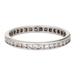 Vintage Art Deco Diamond Eternity Ring Single Cut Sz 7.5 Platinum Wedding Band