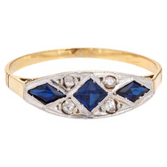 Antique Art Deco Diamond Lab Sapphire Ring 18k Gold Platinum Band Fine Jewelry 7
