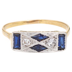 Vintage Art Deco Diamond Lab Sapphire Ring 18k Gold Platinum Band Fine Jewelry
