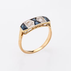 Vintage Art Deco Diamond Lab Sapphire Ring 18k Gold Platinum Band Jewelry