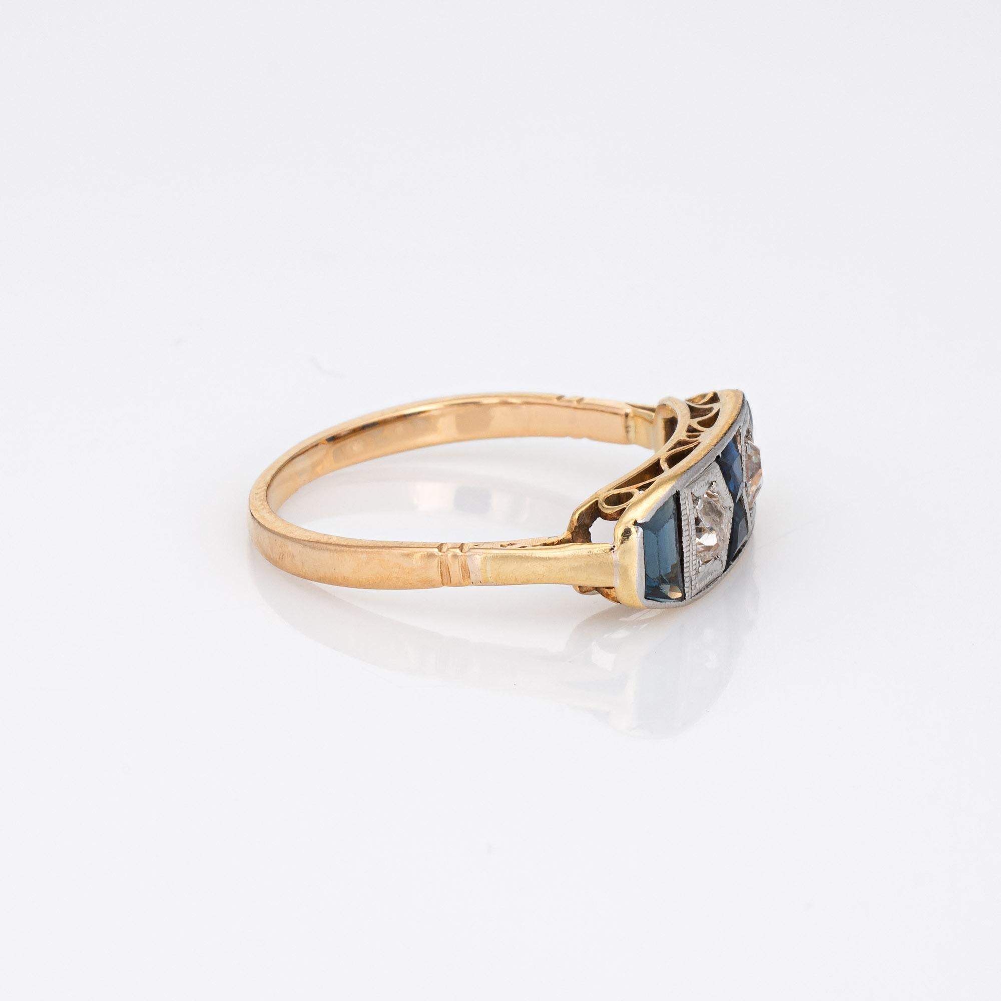 Old Mine Cut Vintage Art Deco Diamond Lab Sapphire Ring 18k Gold Platinum Band Jewelry