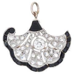 Vintage Art Decó Diamante Ónix Colgante Broche Platino Oro Joyería Fina