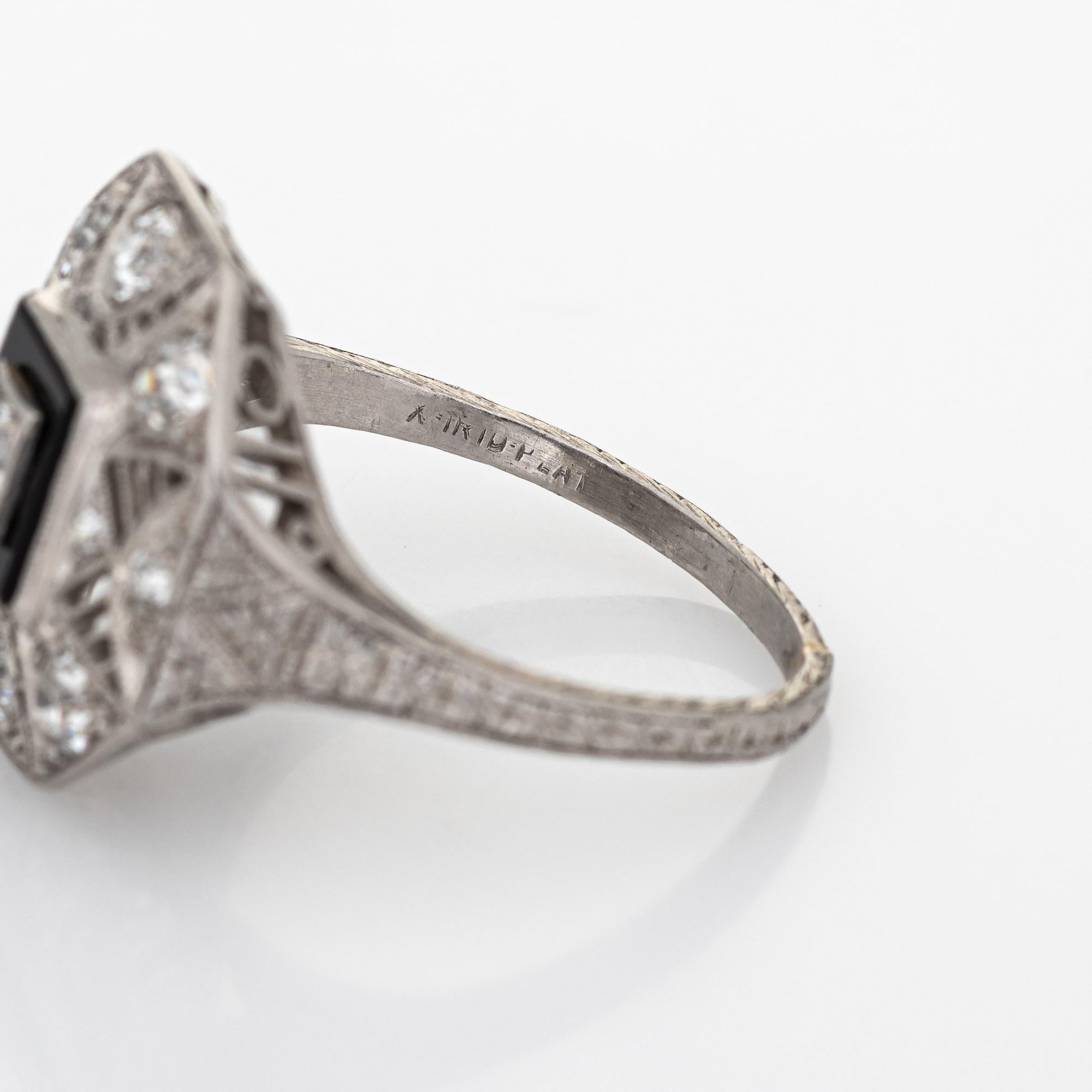 Women's Vintage Art Deco Diamond Onyx Ring Platinum Filigree Octagon Jewelry For Sale