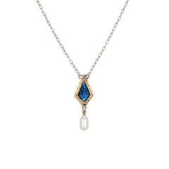 Vintage Art Deco Diamond Pearl Necklace 18k Gold Platinum Estate Jewelry
