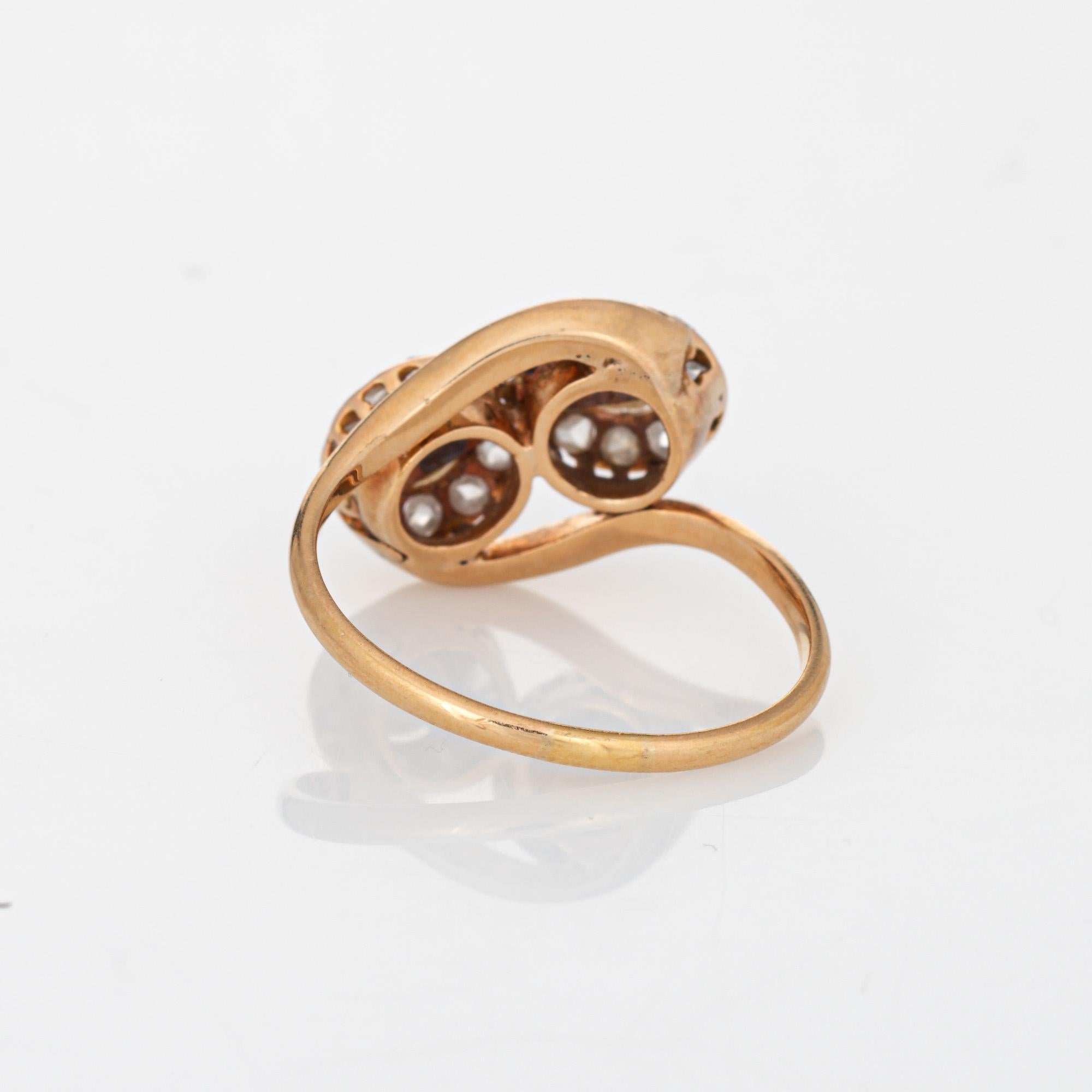 Women's Vintage Art Deco Diamond Pearl Ring Moi et Toi 14k Gold Sz 9 Engagement Band For Sale