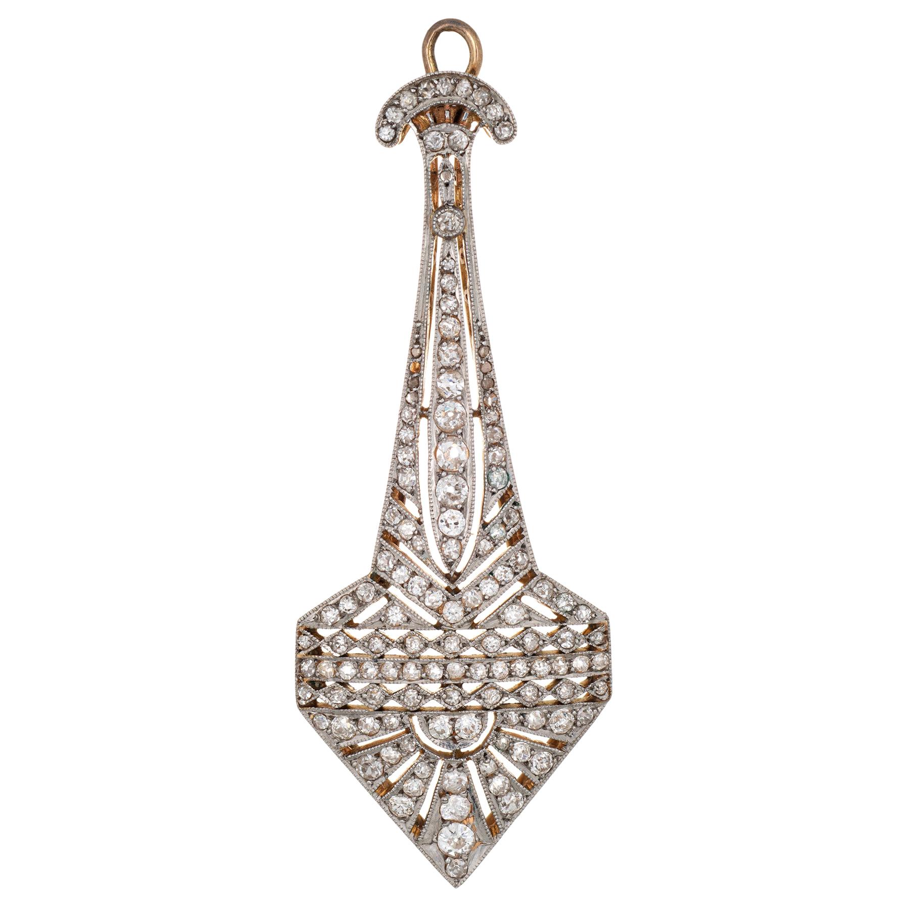Vintage Art Deco Diamond Pendant Antique 18 Karat Gold Platinum Fine Jewelry For Sale