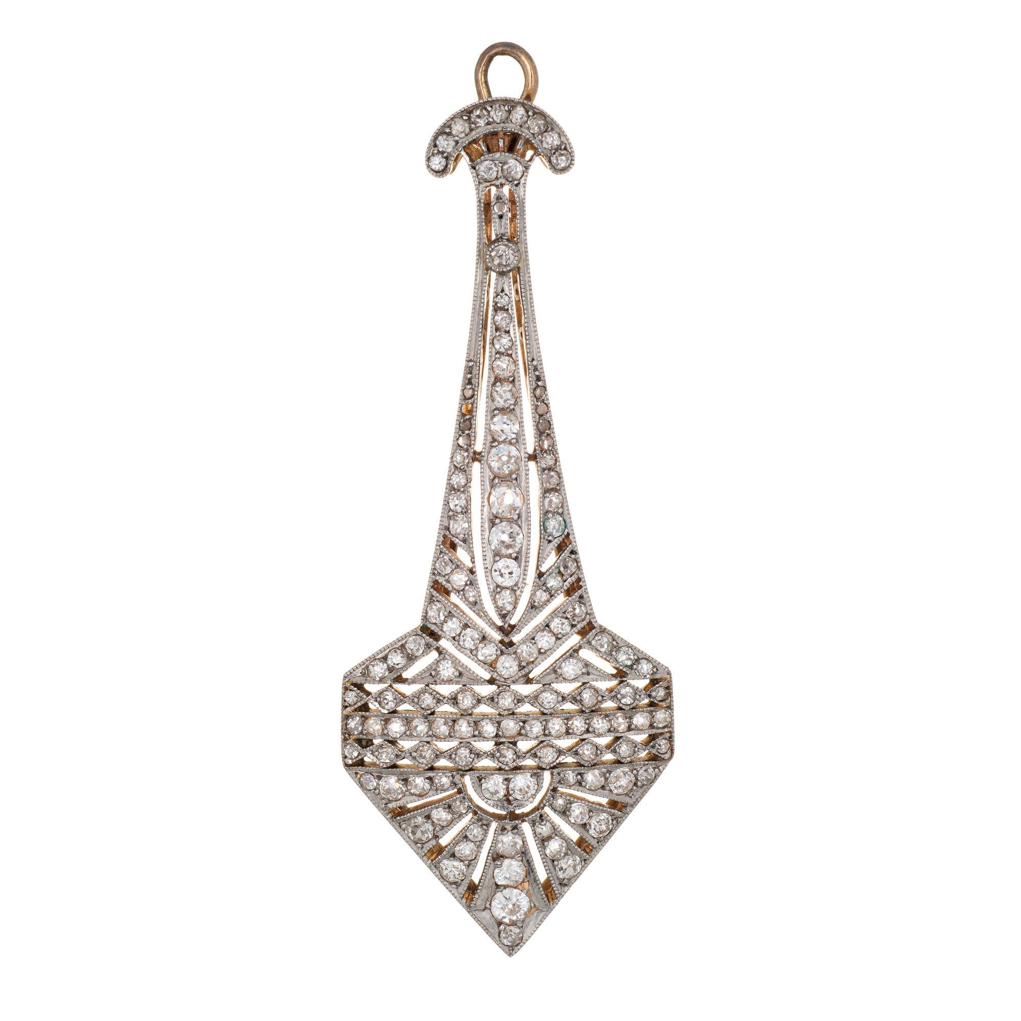 Old Mine Cut Vintage Art Deco Diamond Pendant Antique 18 Karat Gold Platinum Fine Jewelry For Sale