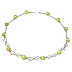 Vintage Art Deco Diamond & Peridot Bar & Bow Link Necklace 18ct & Platinum