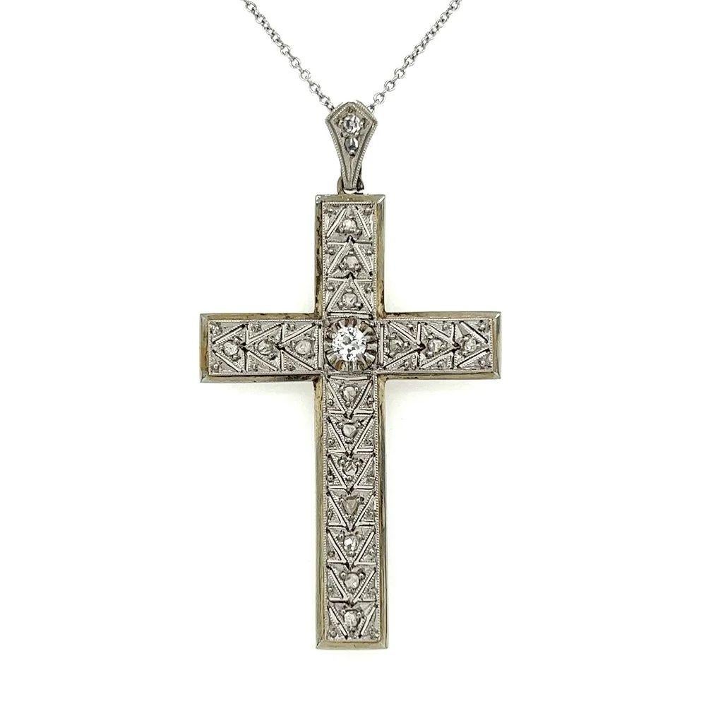 Vintage Art Deco Diamond Platinum Cross Pendant Necklace Estate Jewelry In condizioni ottime in vendita a Montreal, QC
