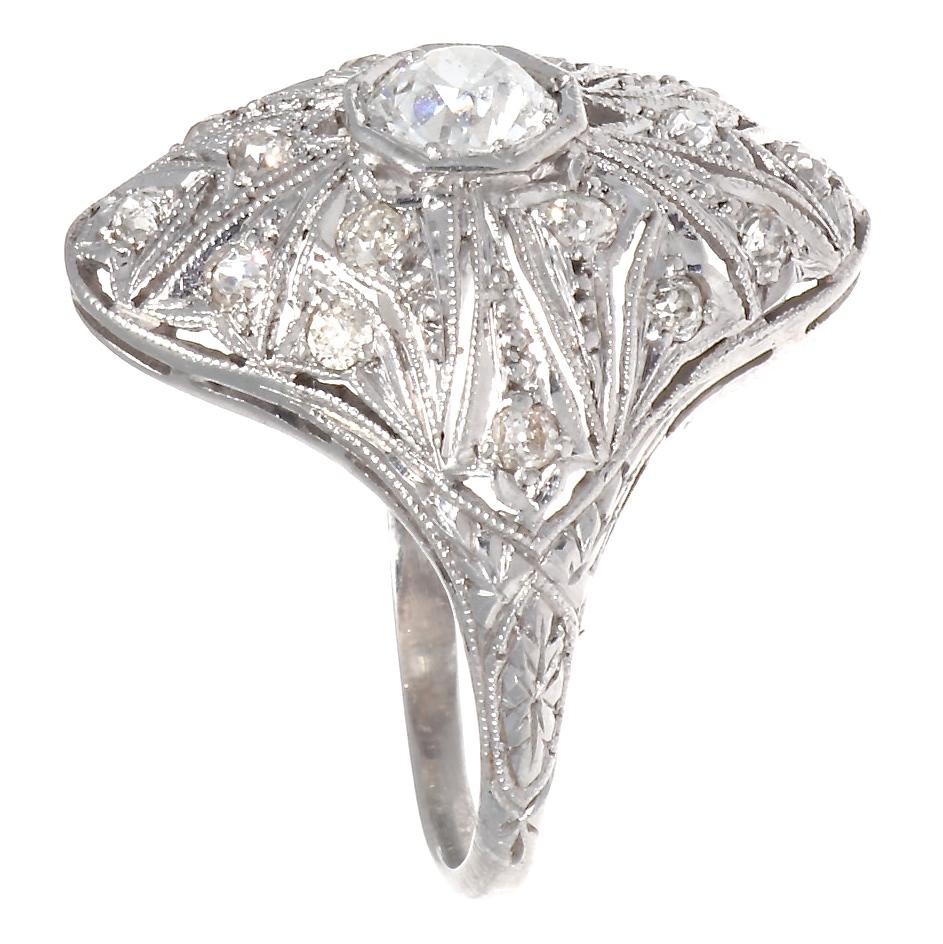 Old European Cut Vintage Art Deco Diamond Platinum Engagement Ring