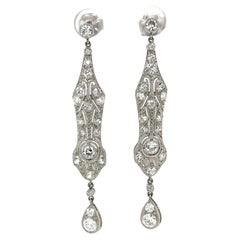 Vintage Art Deco Diamond Platinum Filigree Drop Earrings