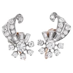 Vintage Art Deco Diamond Platinum Flower Star Earrings