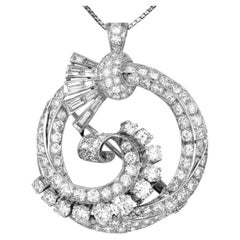 Vintage Art Deco Diamond Platinum Ribbon Wreath Round Brooch Pin Pendant