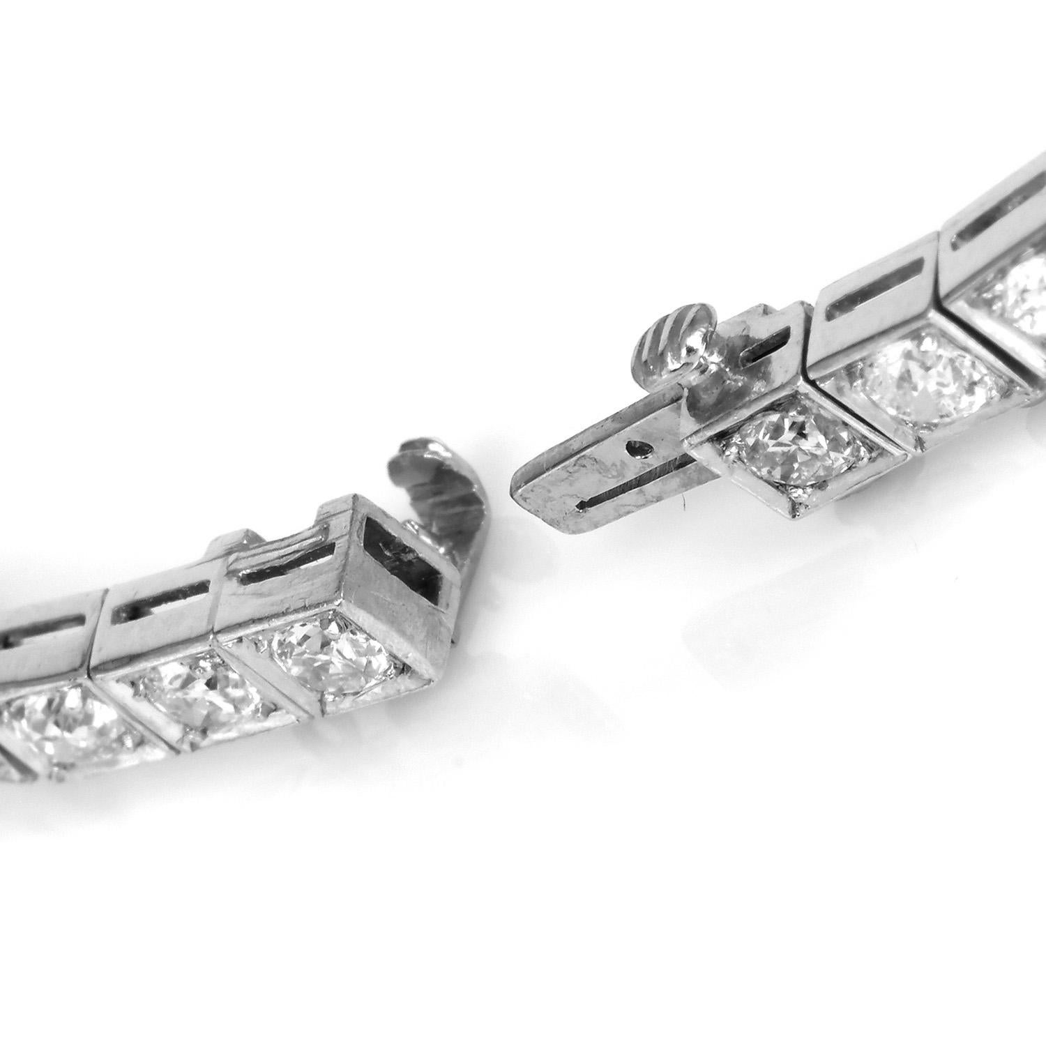 Marquise Cut Vintage Art Deco Diamond Platinum  Square Link Bracelet  For Sale