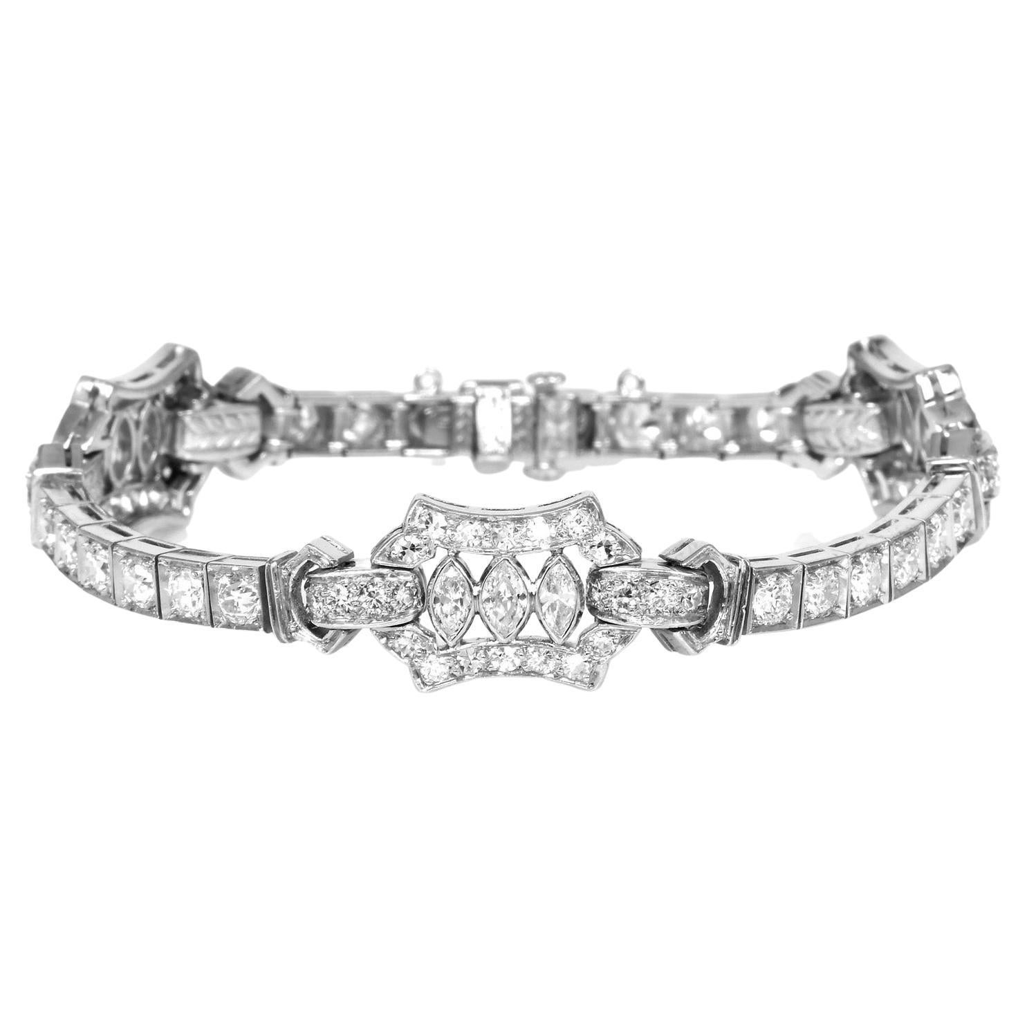 Vintage Art Deco Diamond Platinum  Square Link Bracelet  For Sale