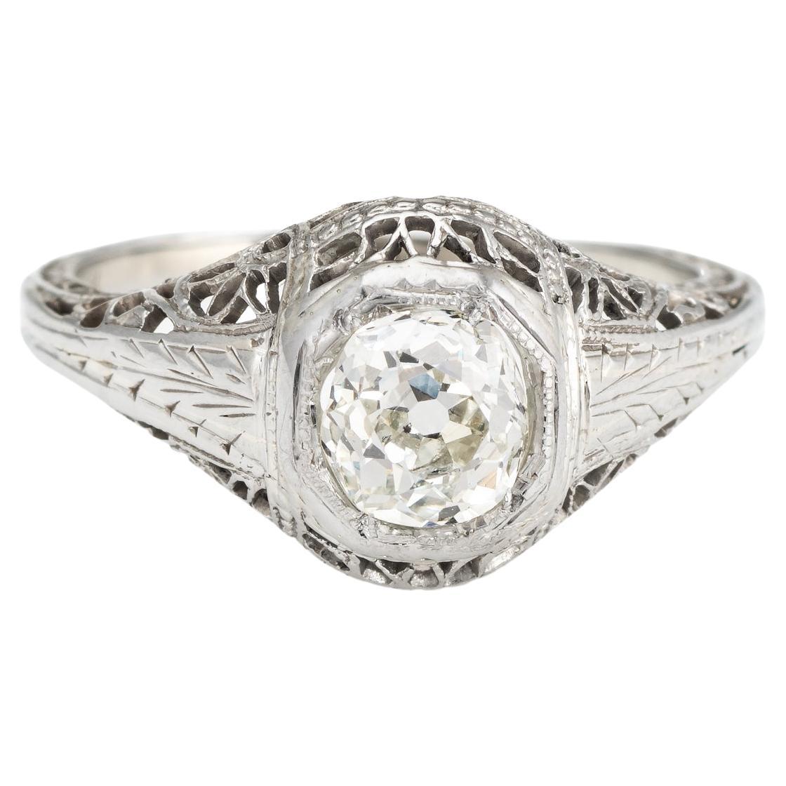 Vintage Art Deco Diamond Ring 0.60ctw Old Mine Filigree Engagement Jewelry For Sale