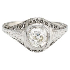 Antique Art Deco Diamond Ring 0.60ctw Old Mine Filigree Engagement Jewelry