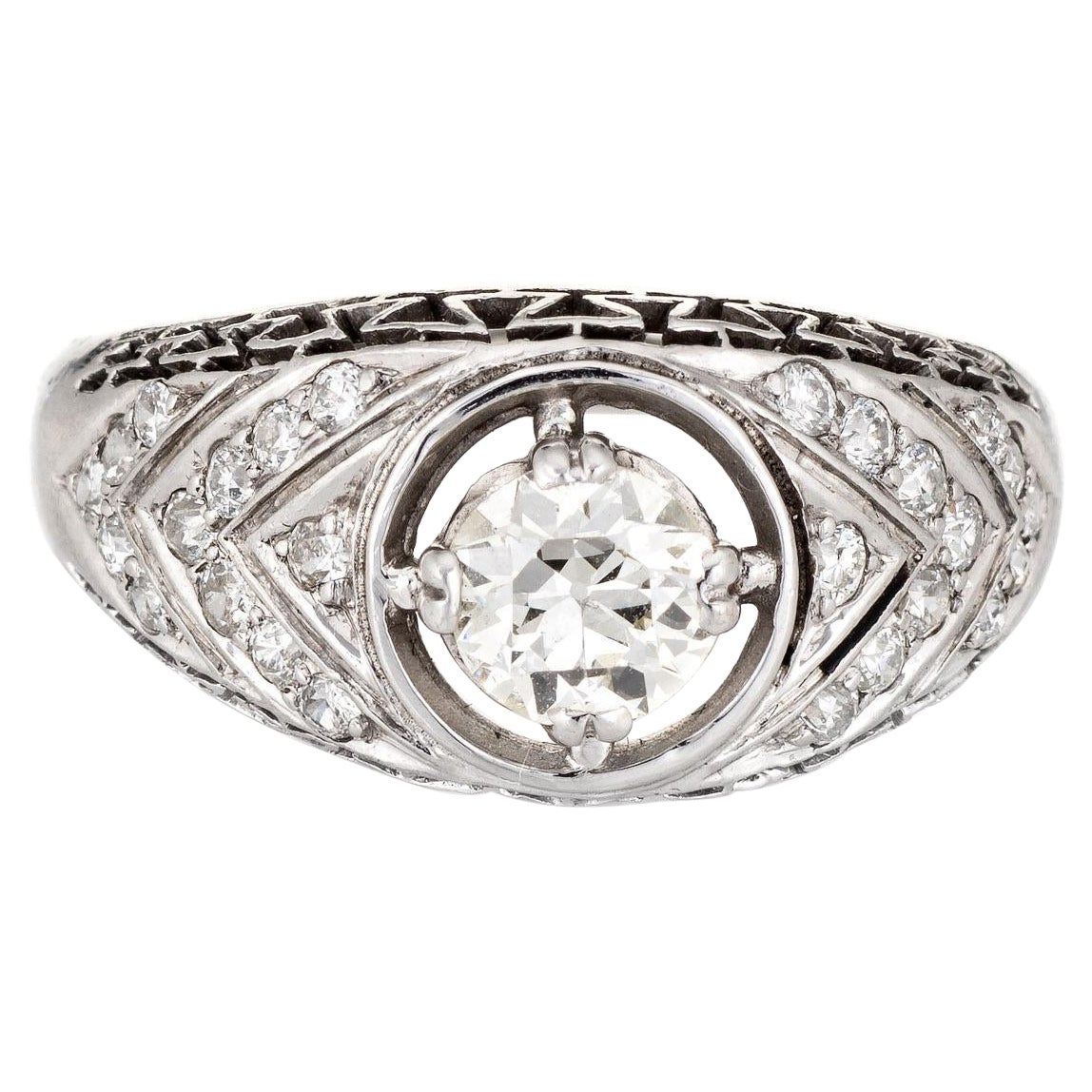 Bague de fiançailles vintage Art déco en filigrane en or 14 carats avec diamants, taille 7,5