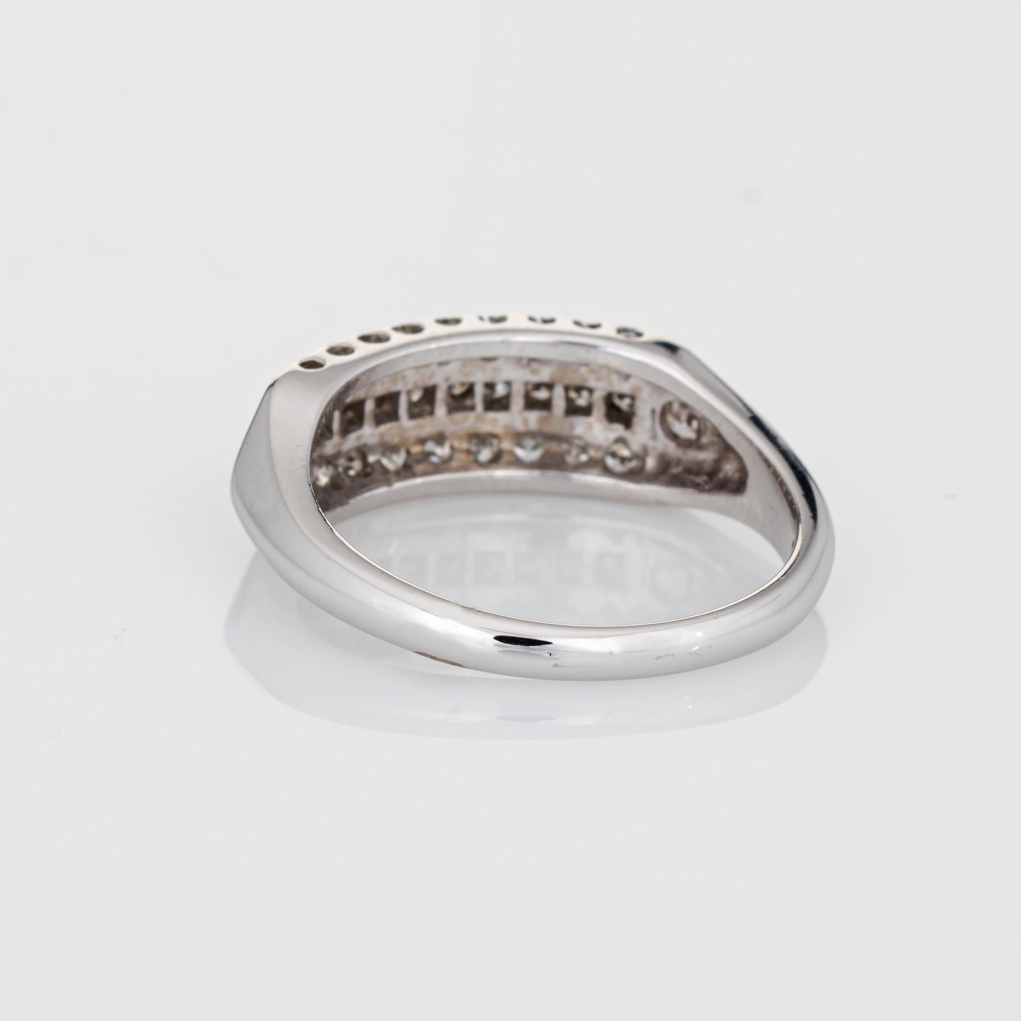 Women's Vintage Art Deco Diamond Ring 14k White Gold Anniversary Band 3 Row Sz 9 For Sale