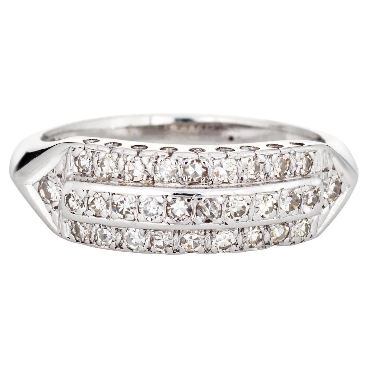 Vintage Art Deco Diamond Ring 14k White Gold Anniversary Band 3 Row Sz 9 For Sale