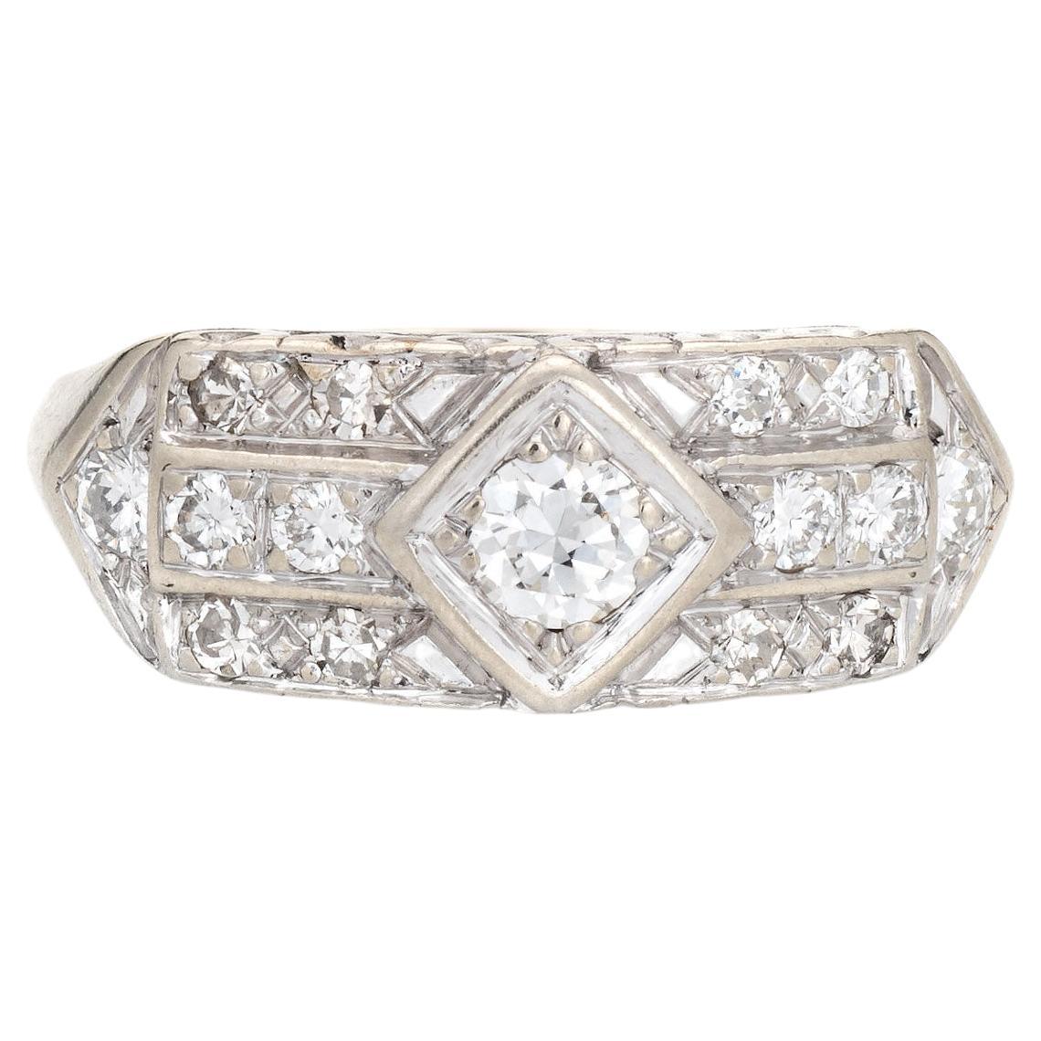 Vintage Art Deco Diamond Ring 14k White Gold Band Estate Fine Jewelry Sz 5.75