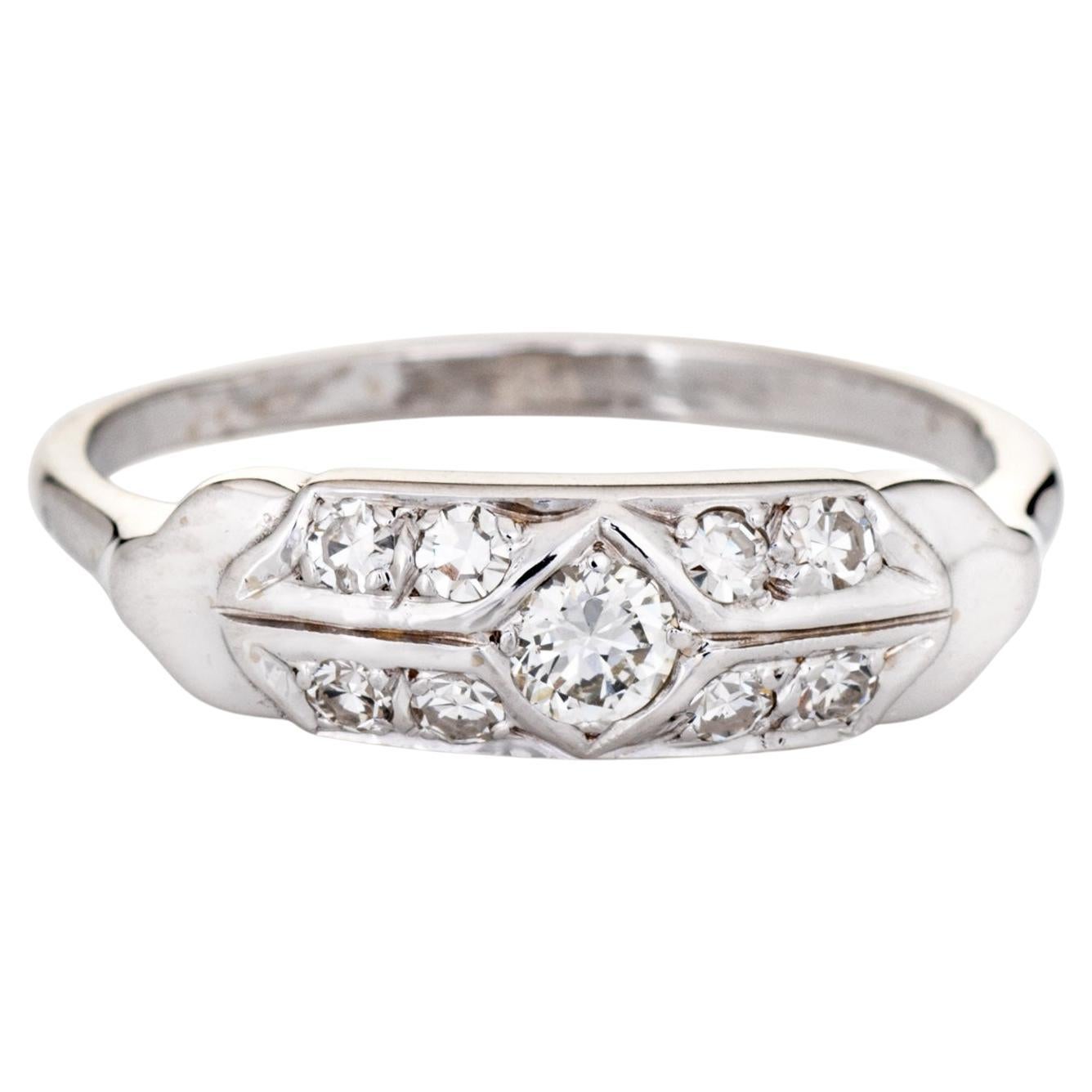 Vintage Art Deco Wedding Ring Foliate Pattern Band 14k White Gold For