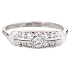 Vintage Art Deco Diamond Ring 14k White Gold Band Fine Wedding Jewelry