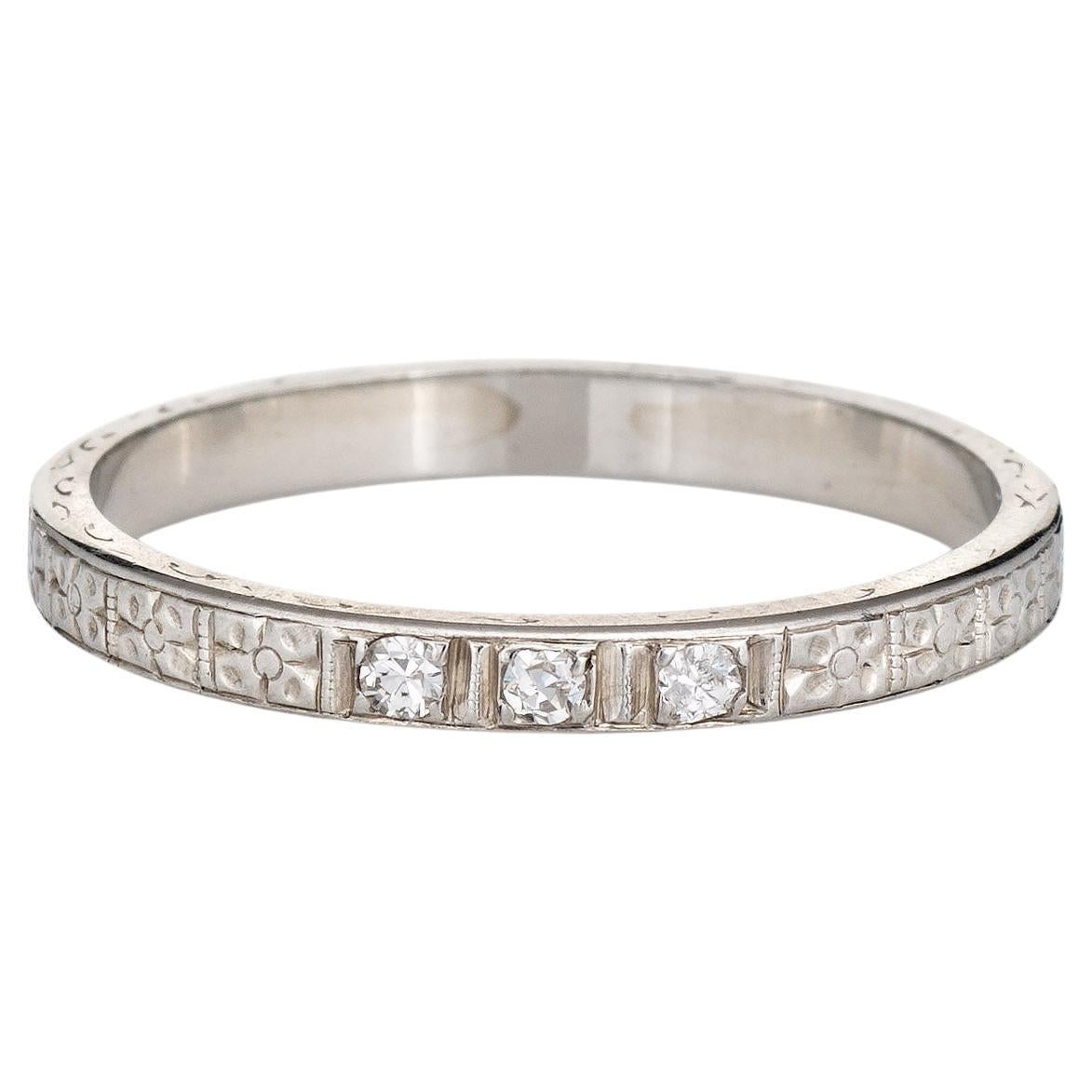 Antique Deco Belais Ring 18 Karat White Gold Wedding Band Estate Fine