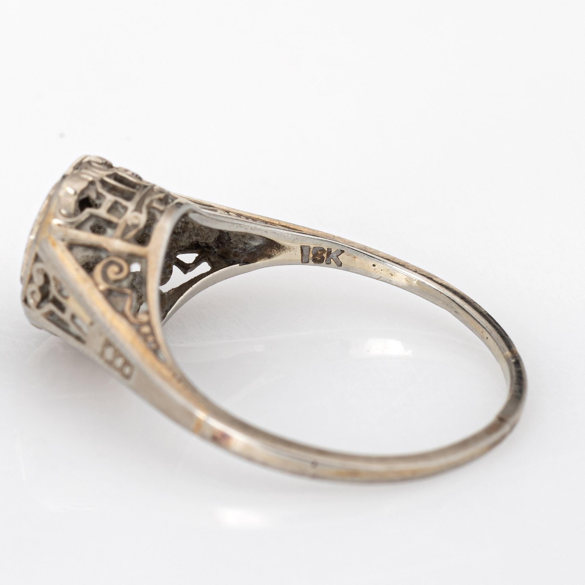 Vintage Art Deco Diamond Ring 18k White Gold Filigree Estate Fine Jewelry In Good Condition In Torrance, CA