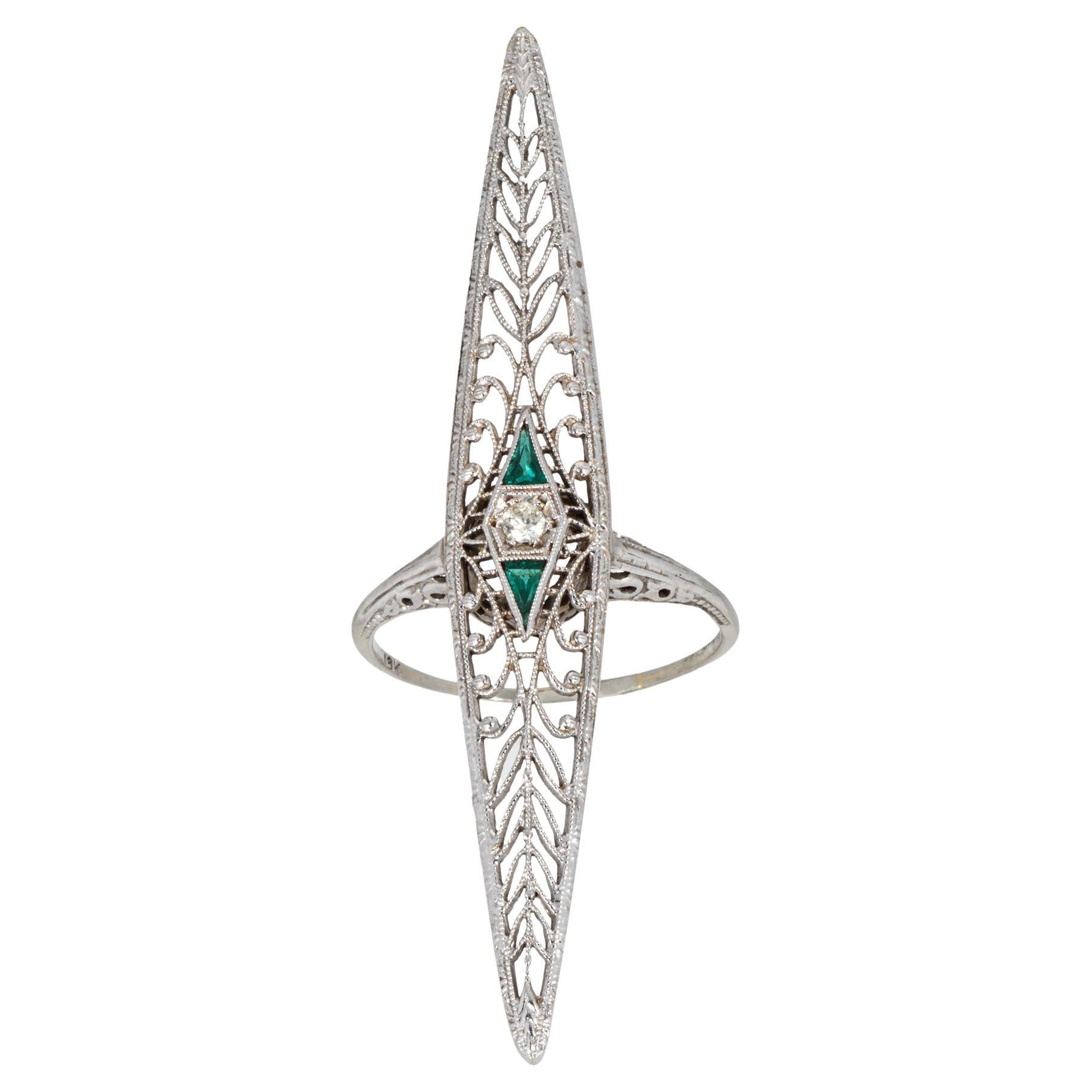 Vintage Art Deco Diamond Ring Conversion 7.5 18k Gold Elongated Filigree Jewelry