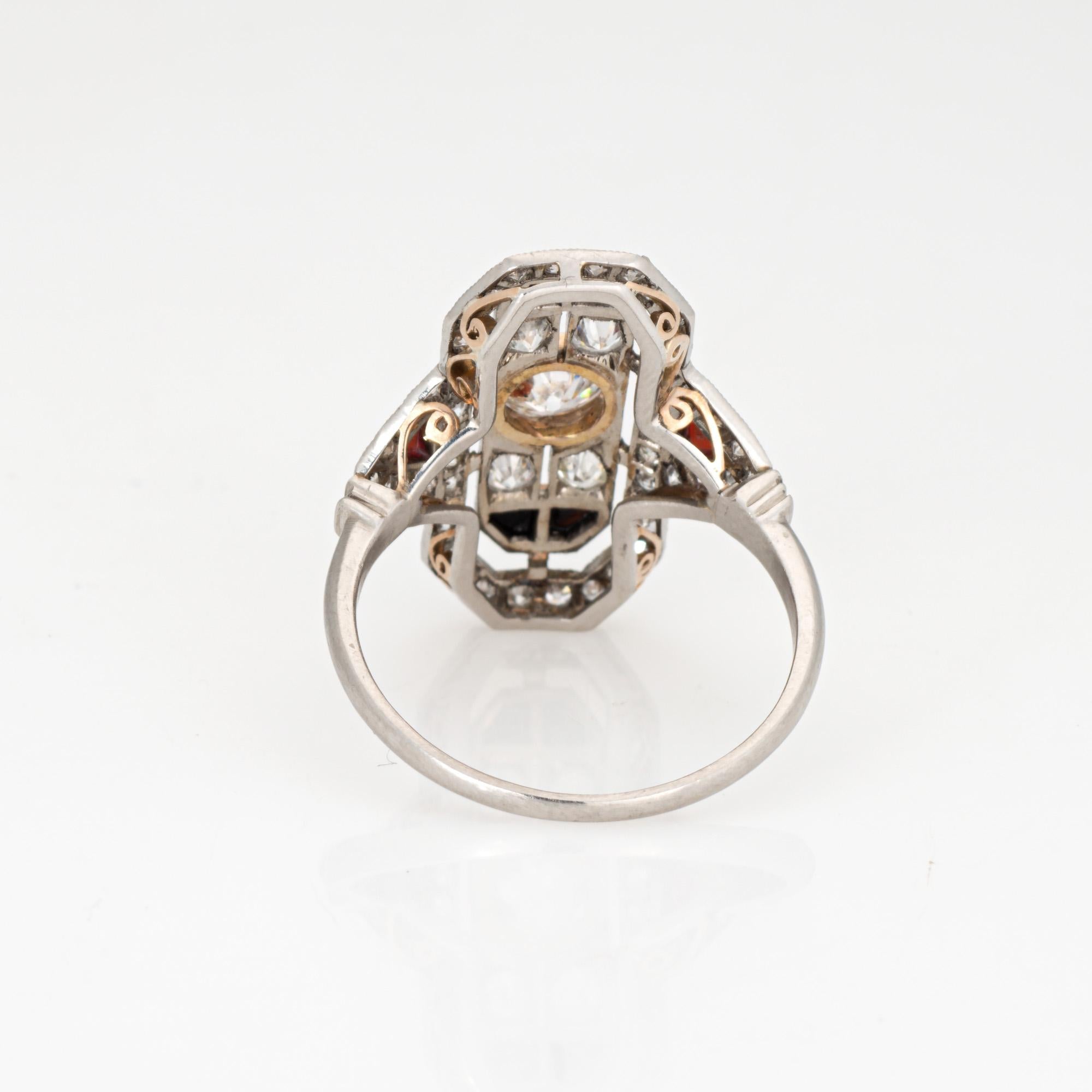 Vintage Art Deco Diamant-Ring Koralle Onyx Gr. 9,75 Platin Plakettenschmuck, Vintage im Zustand „Gut“ im Angebot in Torrance, CA