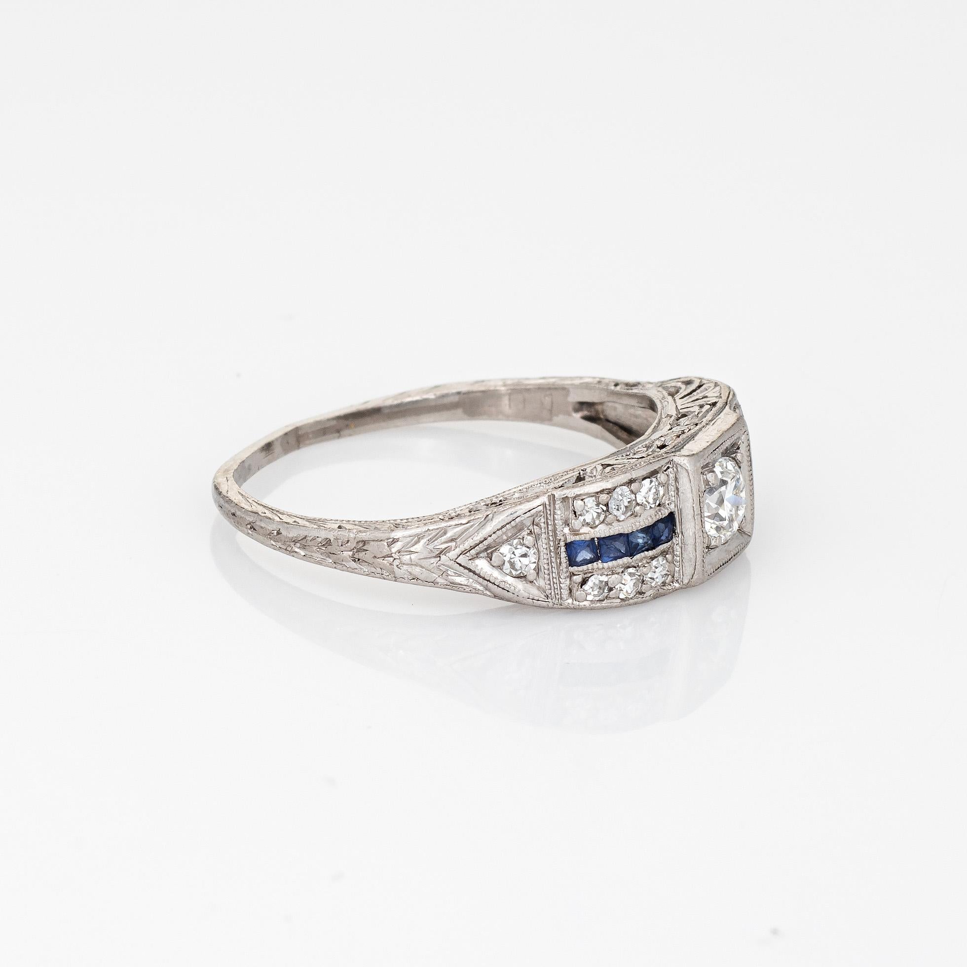 Old European Cut Vintage Art Deco Diamond Ring French Cut Sapphire Platinum Band Fine Jewelry