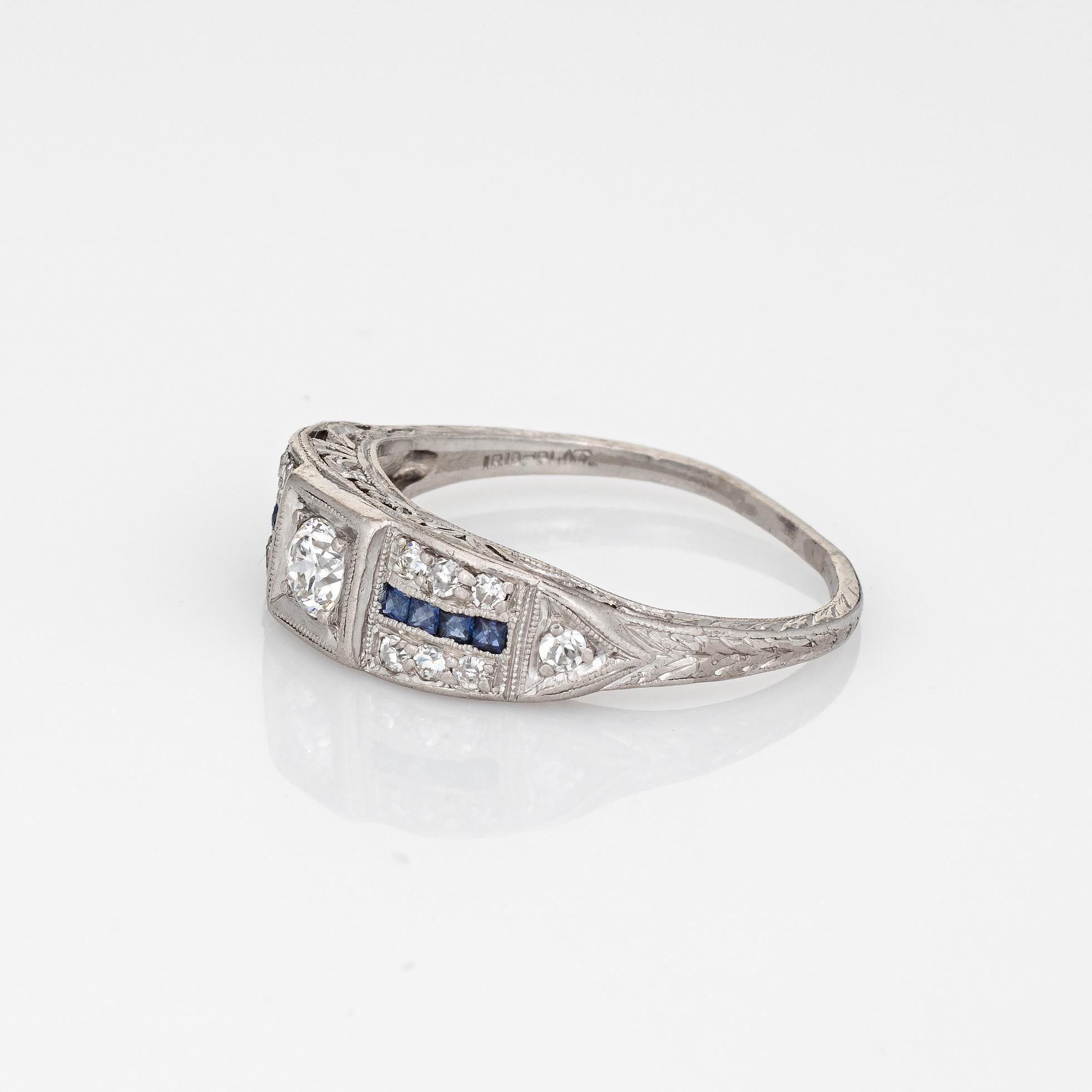 Vintage Art Deco Diamond Ring French Cut Sapphire Platinum Band Fine Jewelry In Good Condition In Torrance, CA