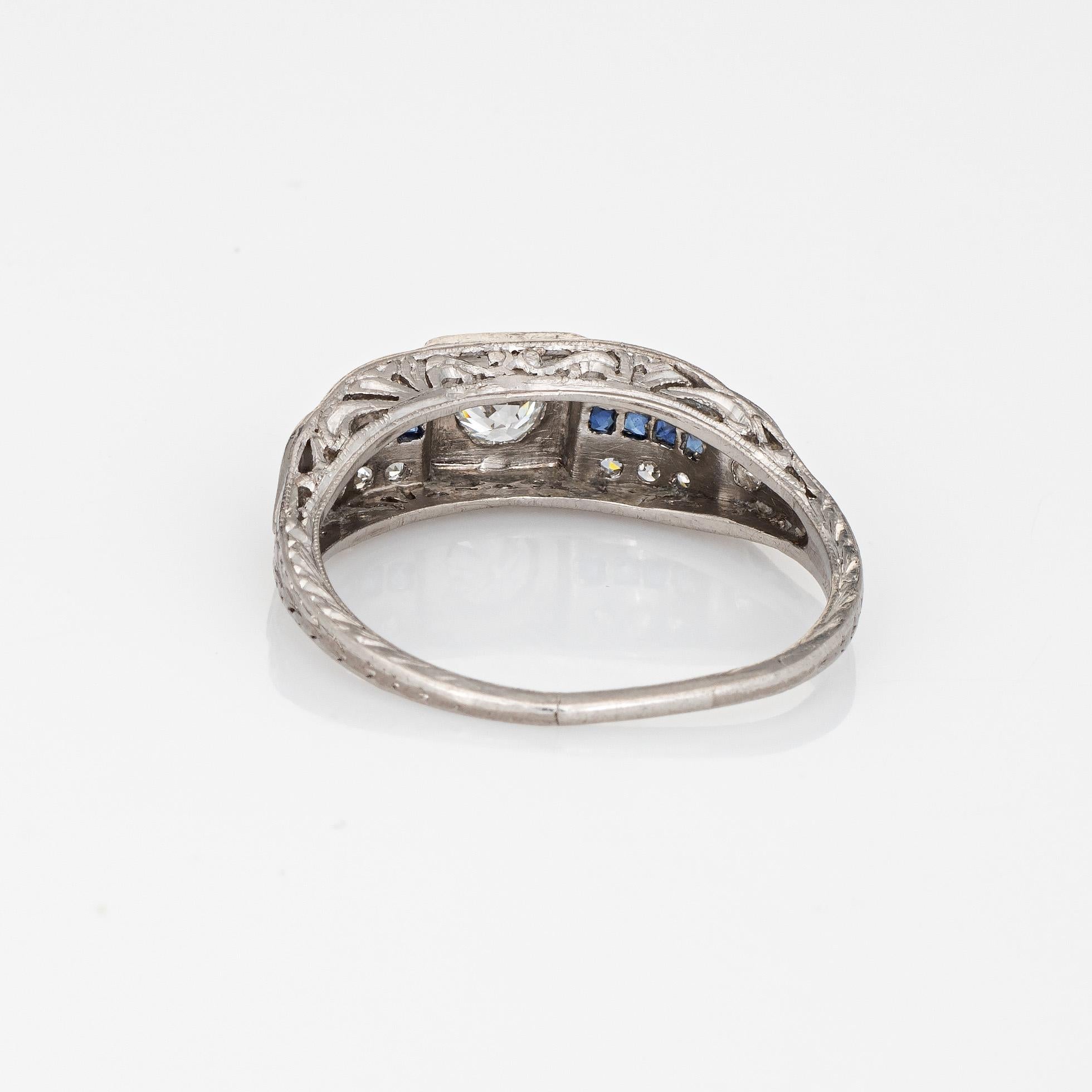 Women's Vintage Art Deco Diamond Ring French Cut Sapphire Platinum Band Fine Jewelry