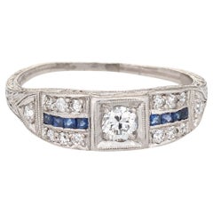 Vintage Art Deco Diamond Ring French Cut Sapphire Platinum Band Fine Jewelry
