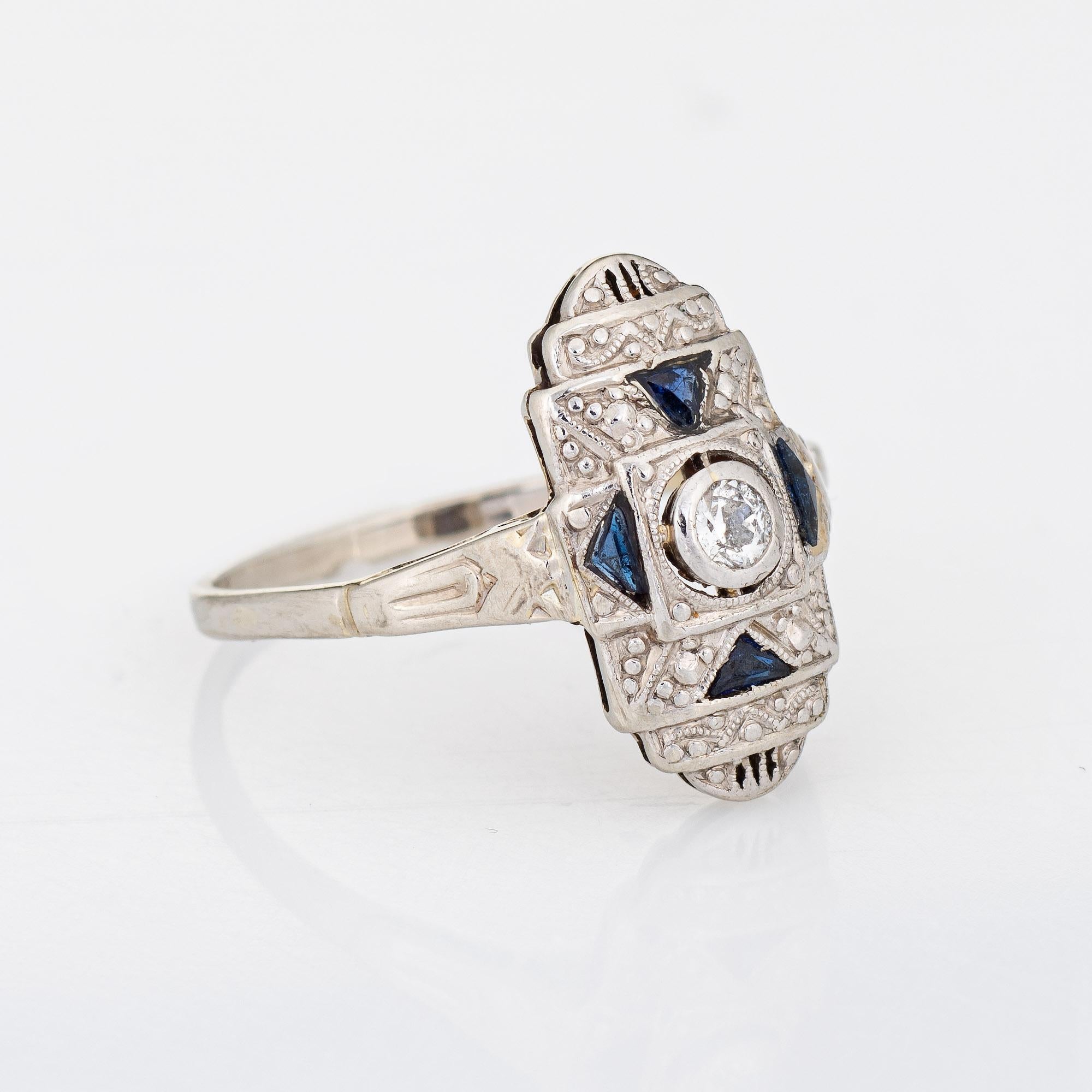 Old European Cut Vintage Art Deco Diamond Ring Lab Sapphire 18k Gold Platinum Band Jewelry 7.25
