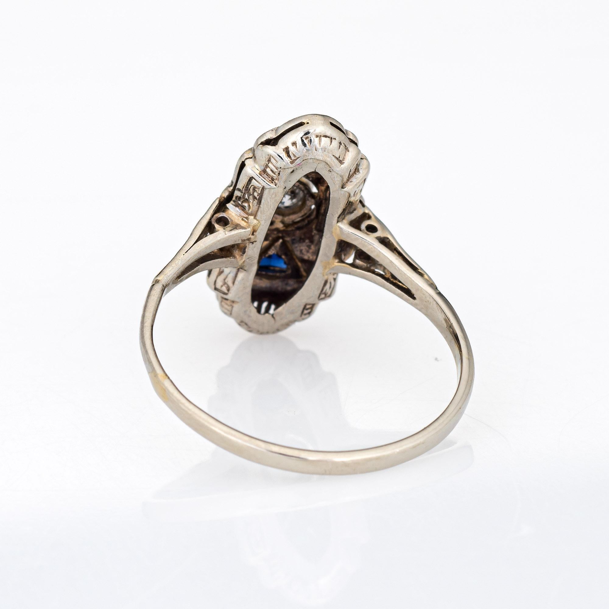 Women's Vintage Art Deco Diamond Ring Lab Sapphire 18k Gold Platinum Band Jewelry 7.25