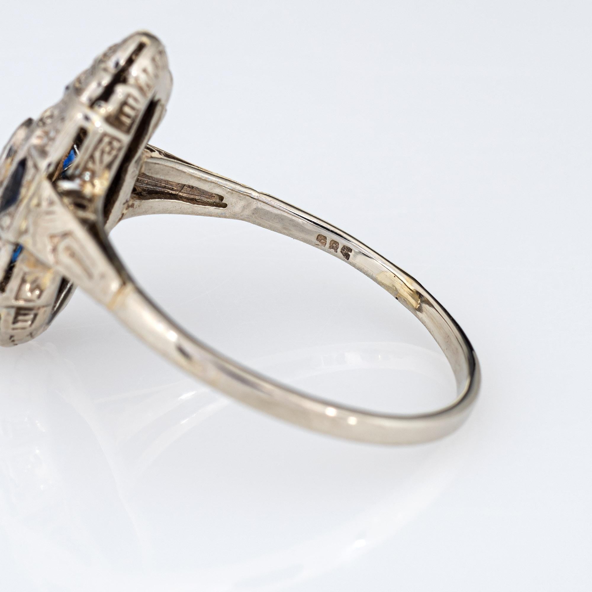 Vintage Art Deco Diamond Ring Lab Sapphire 18k Gold Platinum Band Jewelry 7.25 2