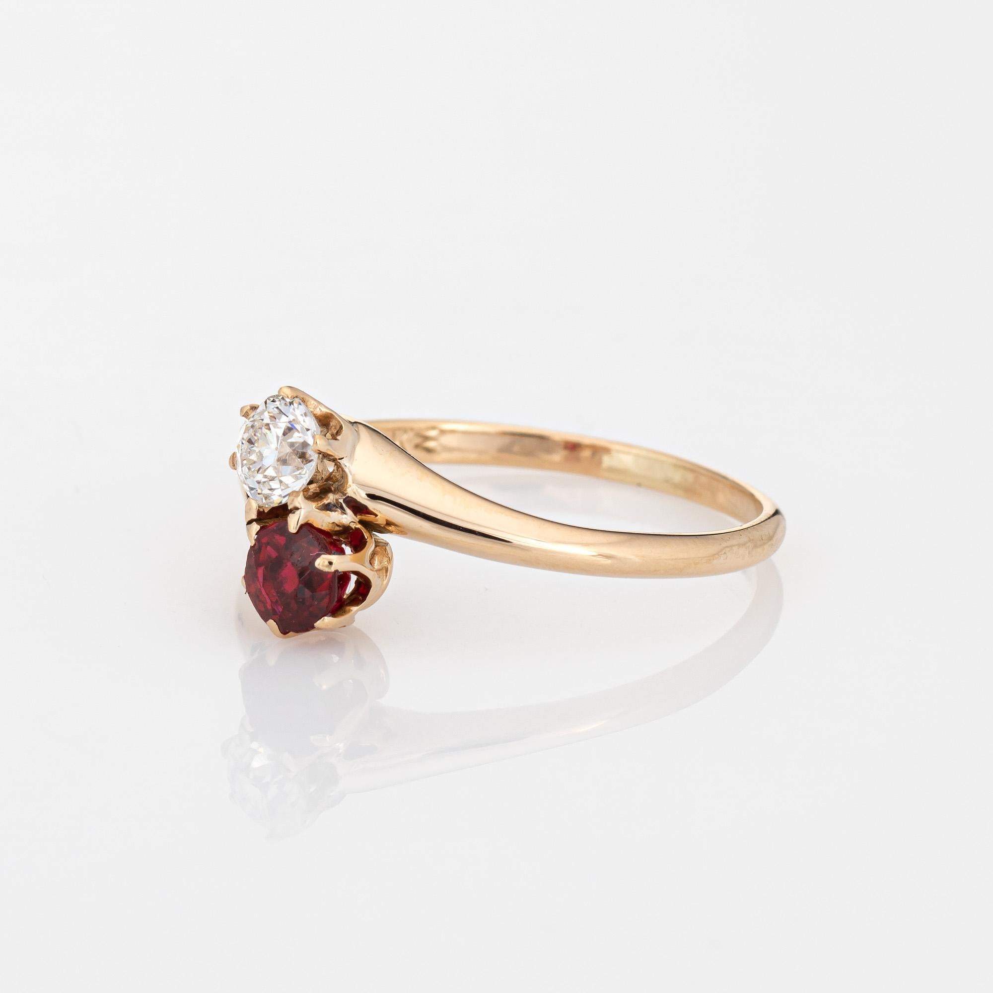 Vintage Art Deco Diamant-Ring Moi et Toi 14k Gold Gr. 7 Synthet-Rubin (Art déco) im Angebot