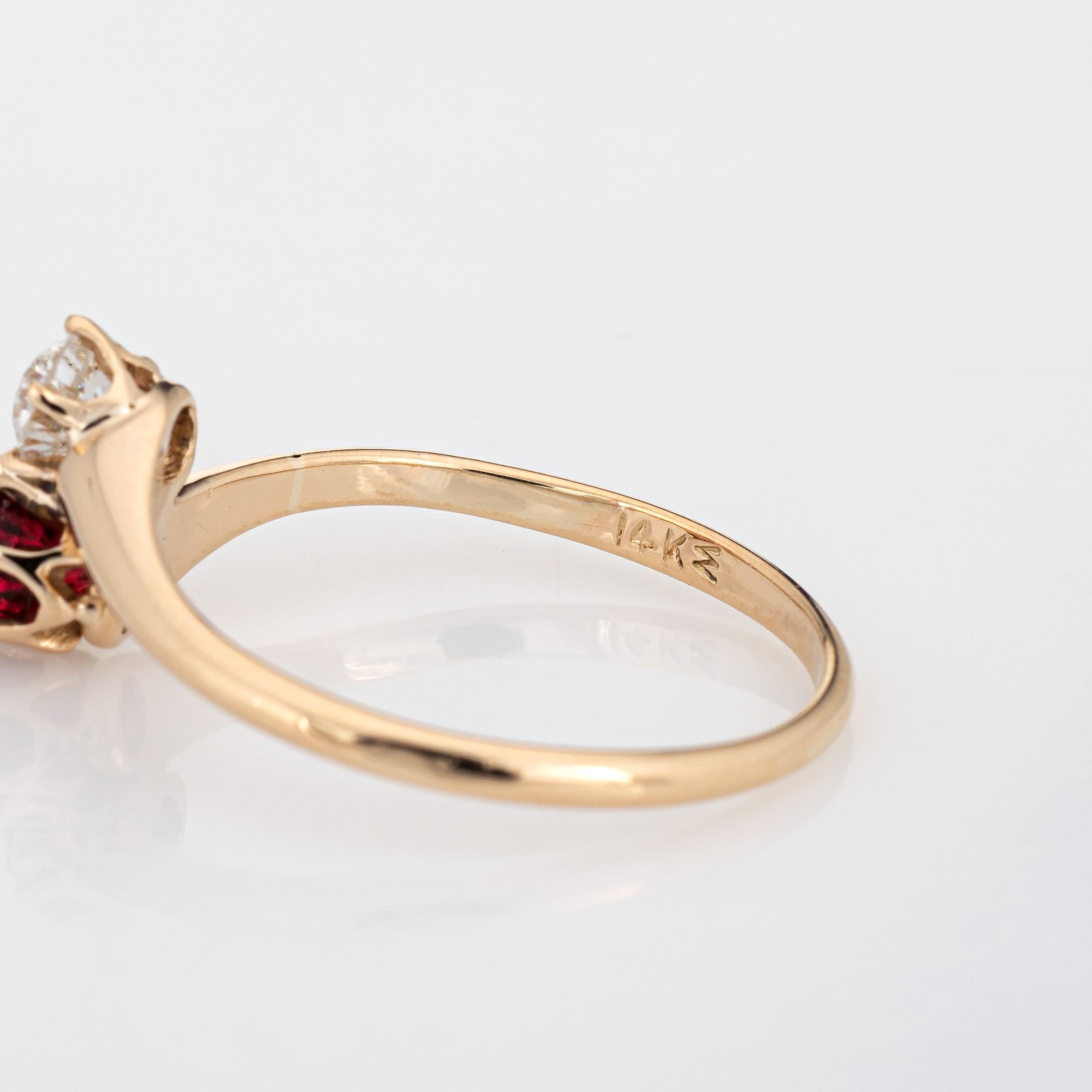 Vintage Art Deco Diamond Ring Moi et Toi 14k Gold Sz 7 Synthetic Ruby In Good Condition For Sale In Torrance, CA