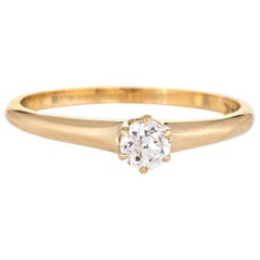 Vintage Art Deco Diamond Ring Old Mine Cut 14 Karat Yellow Gold Antique