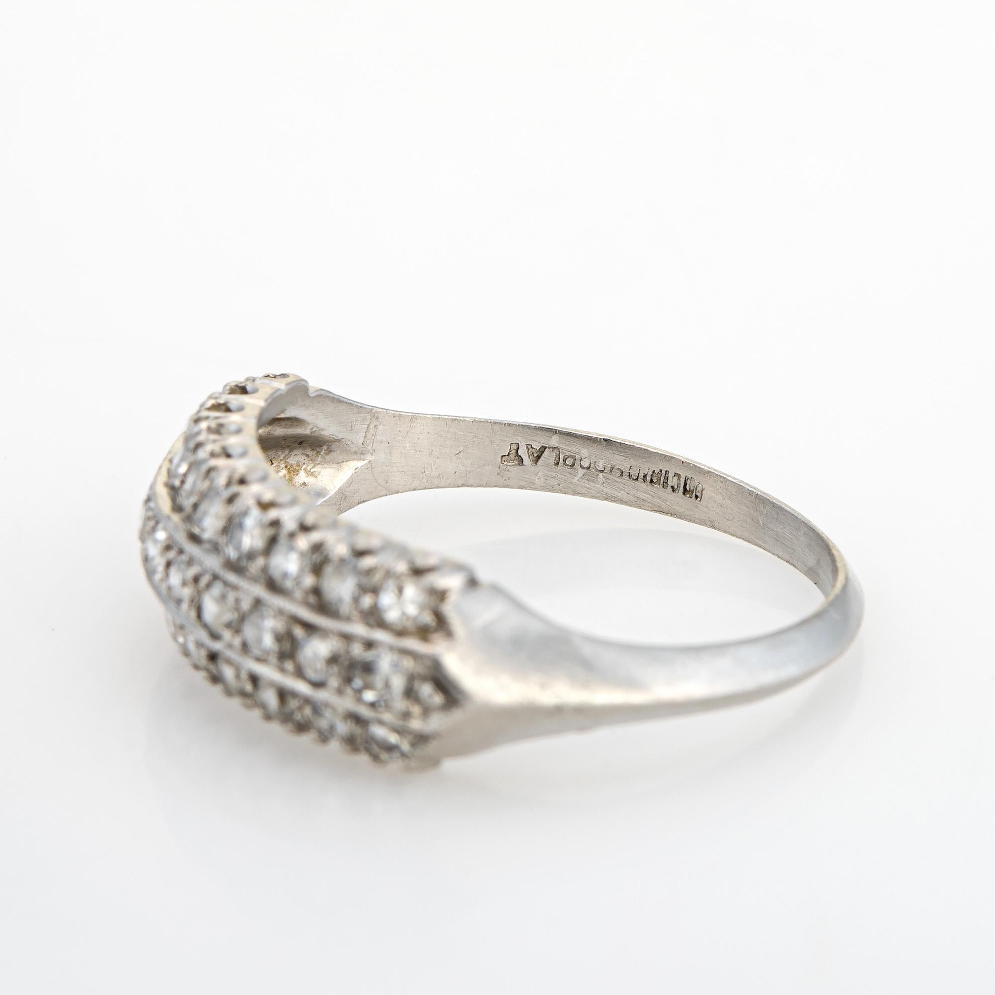 Women's Vintage Art Deco Diamond Ring Platinum Anniversary Band 3 Row Sz 7 Jewelry For Sale