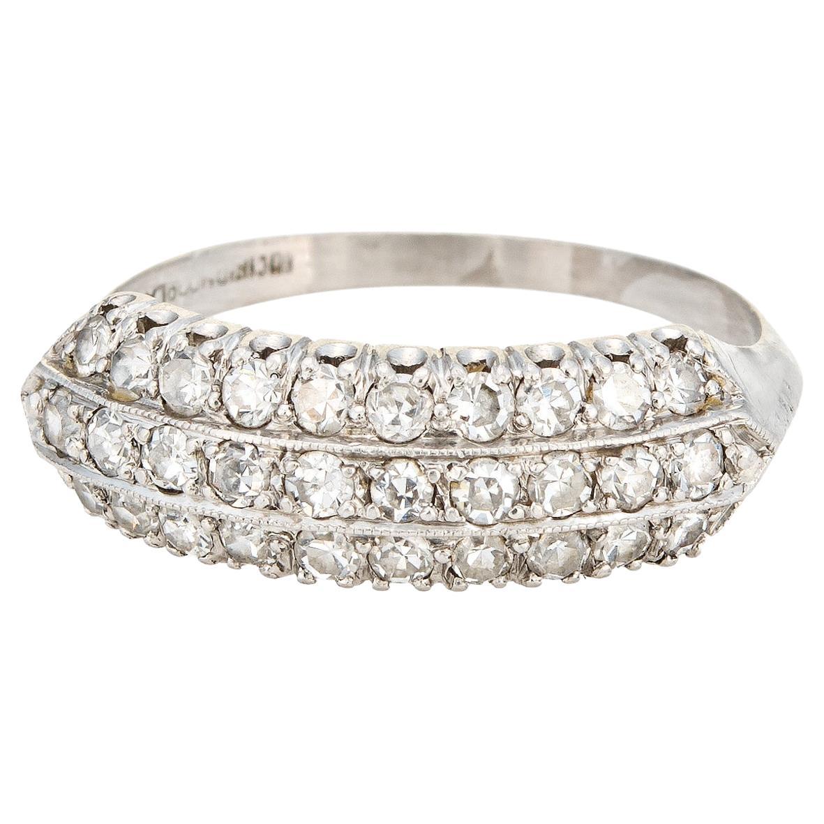 Vintage Art Deco Diamond Ring Platinum Anniversary Band 3 Row Sz 7 Jewelry