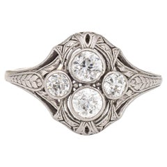 Vintage Art Deco Diamond Ring Platinum Etched Foliate Estate Fine Jewelry