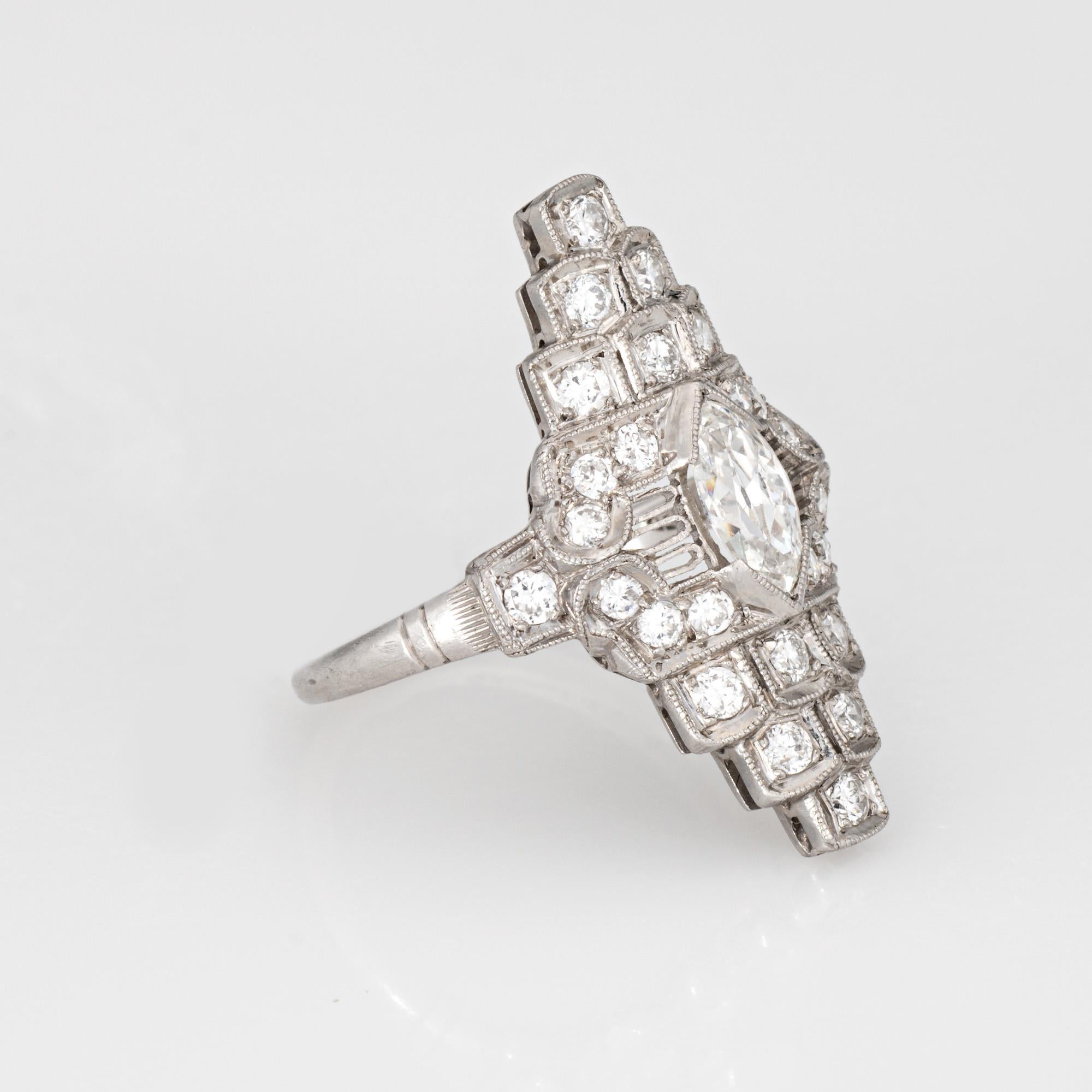 Vintage Art Deco Anillo de Diamantes S 5 Platino Navette Cocktail Fine Estate Jewelry Art Decó en venta
