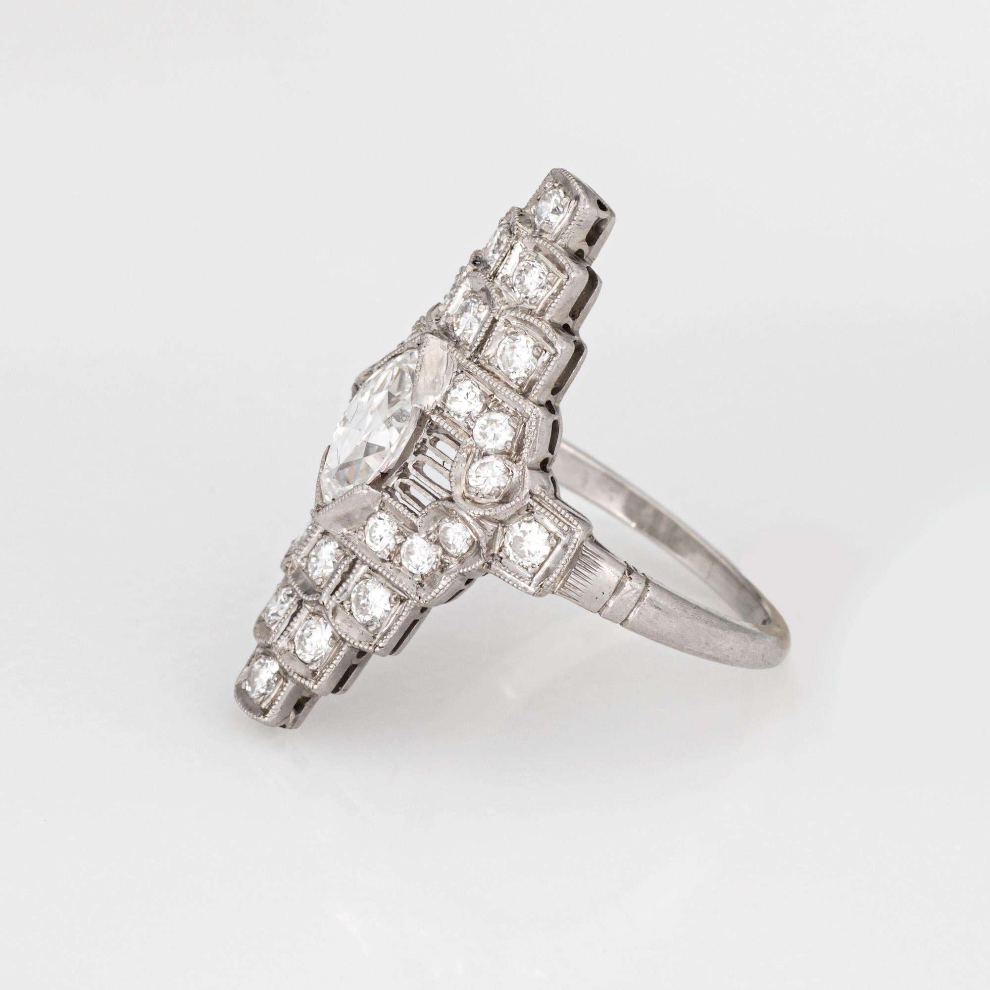 Vintage Art Deco Anillo de Diamantes S 5 Platino Navette Cocktail Fine Estate Jewelry Corte marquesa en venta