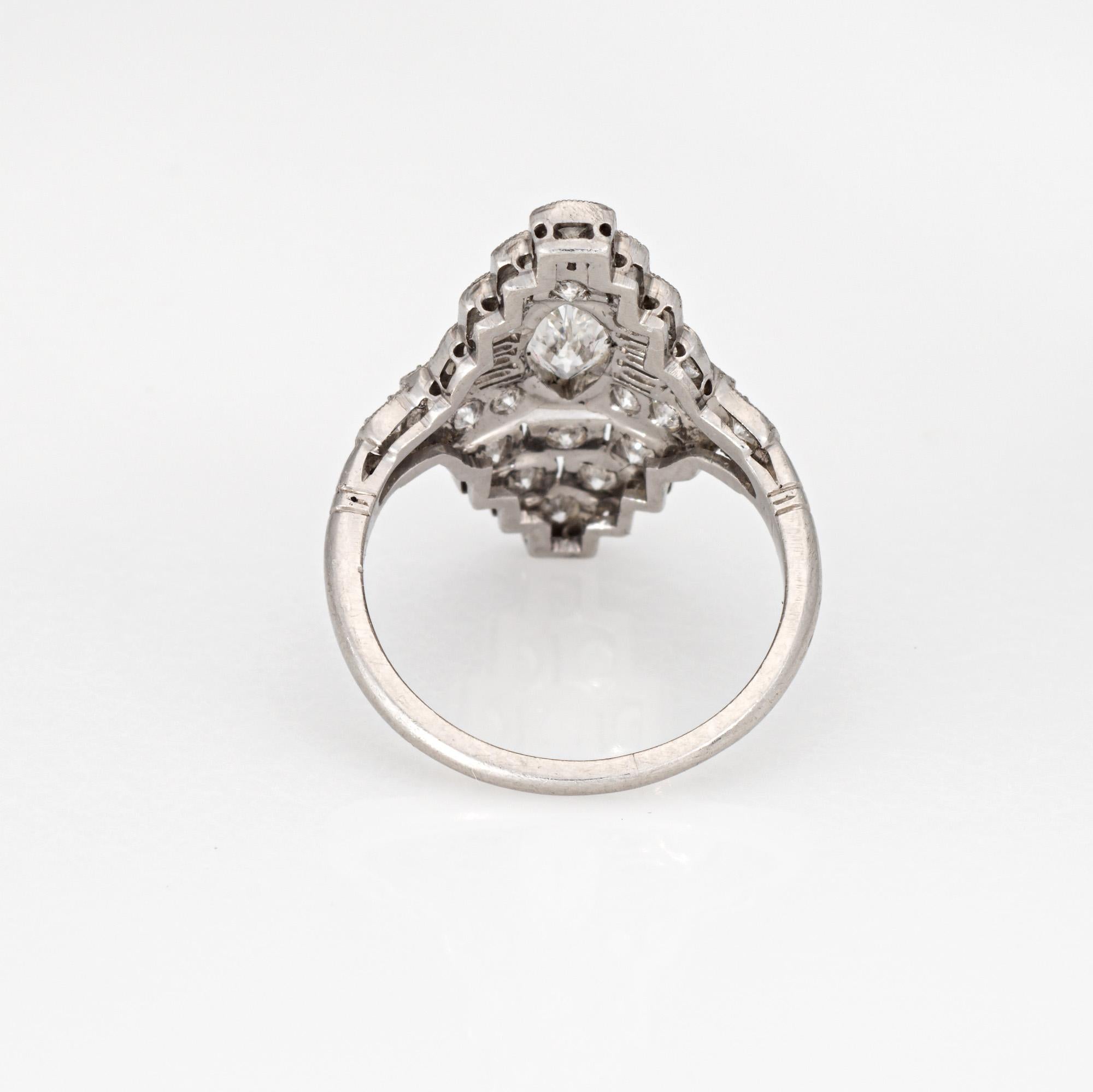 Vintage Art Deco Anillo de Diamantes S 5 Platino Navette Cocktail Fine Estate Jewelry en Bueno estado para la venta en Torrance, CA