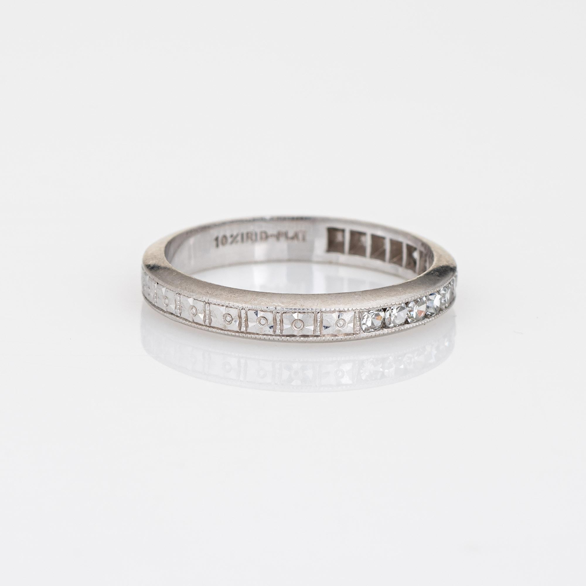 Round Cut Vintage Art Deco Diamond Ring Sz 5 Platinum Wedding Band Half Hoop Jewelry For Sale