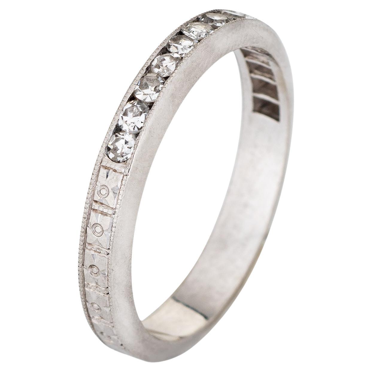 Vintage Art Deco Diamond Ring Sz 5 Platinum Wedding Band Half Hoop Jewelry For Sale