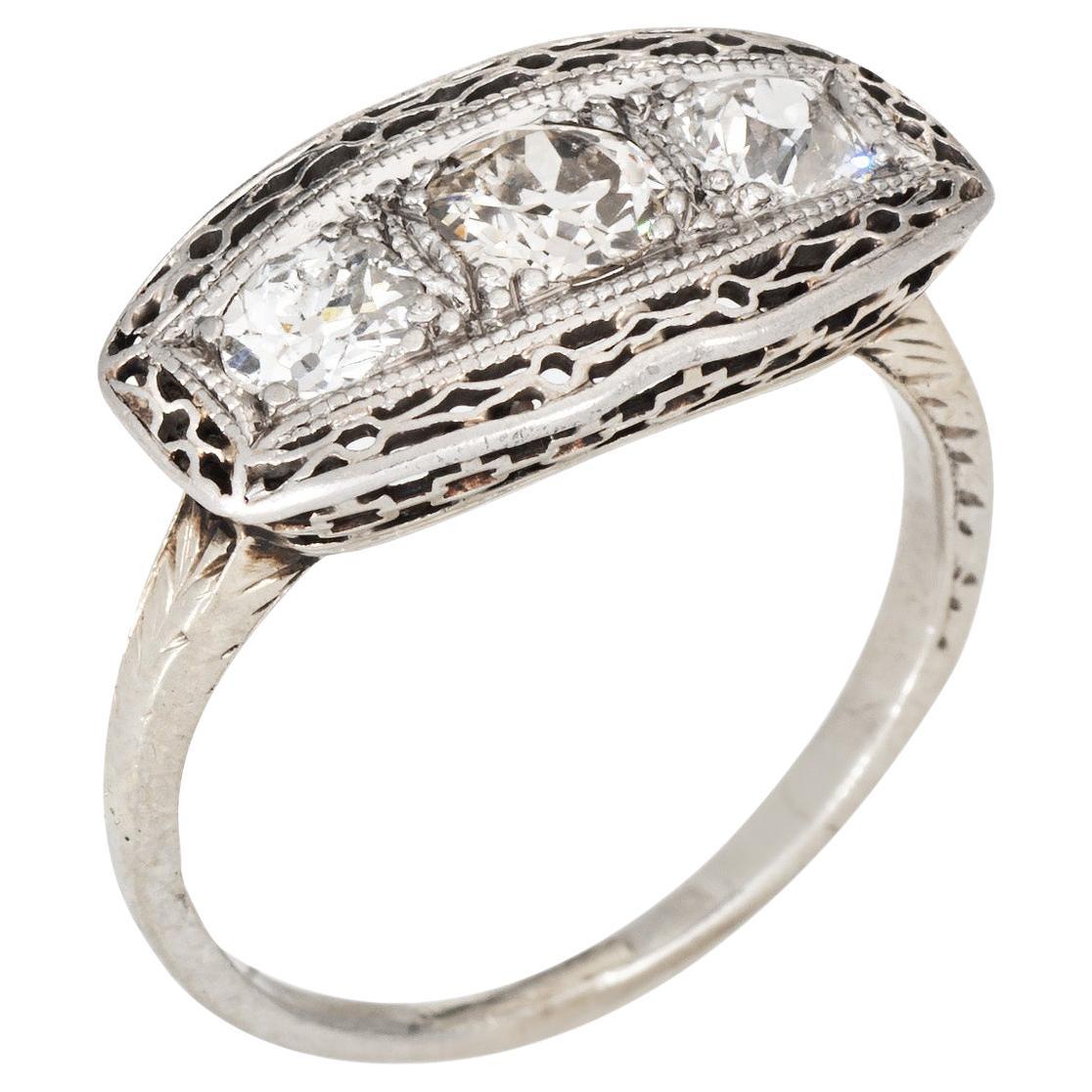 Vintage Art Deco Diamond Ring Sz 5,5 10k Weißgold 3 Stone Band Fine Jewelry